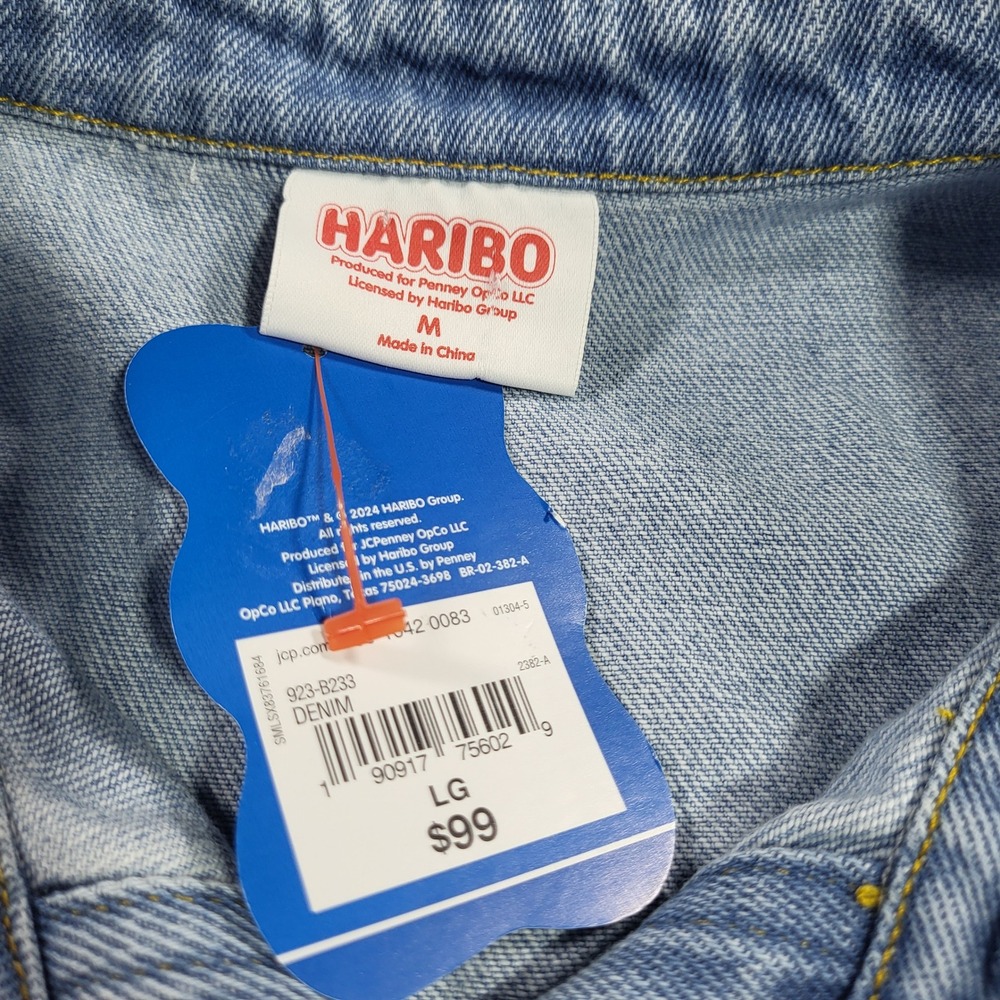 Haribo JCPenney Denim Shirt Embroidered Bear Graphic Long Sleeve Button Up Sz M - Picture 10 of 13